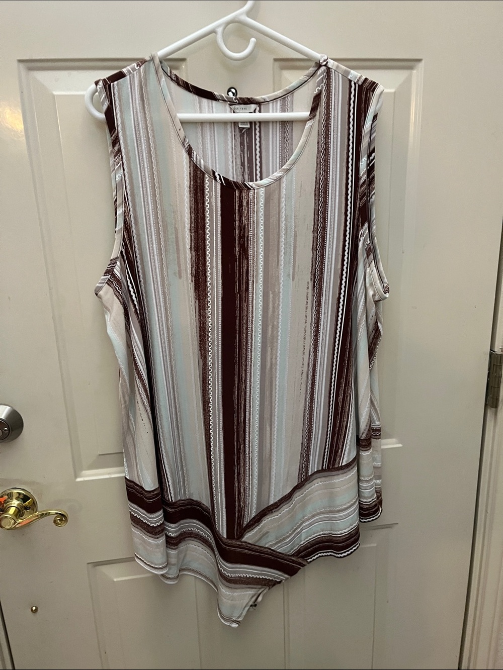 Cato Vertical Stripe Sleeveless Tunic in Brown and Cream